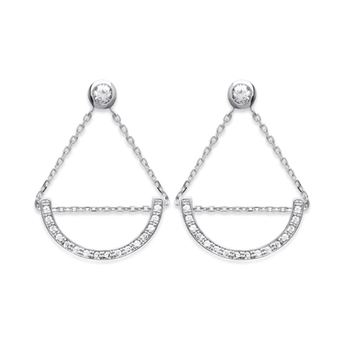 Paire de boucles pendantes demi lune  en Argent 925 /1000