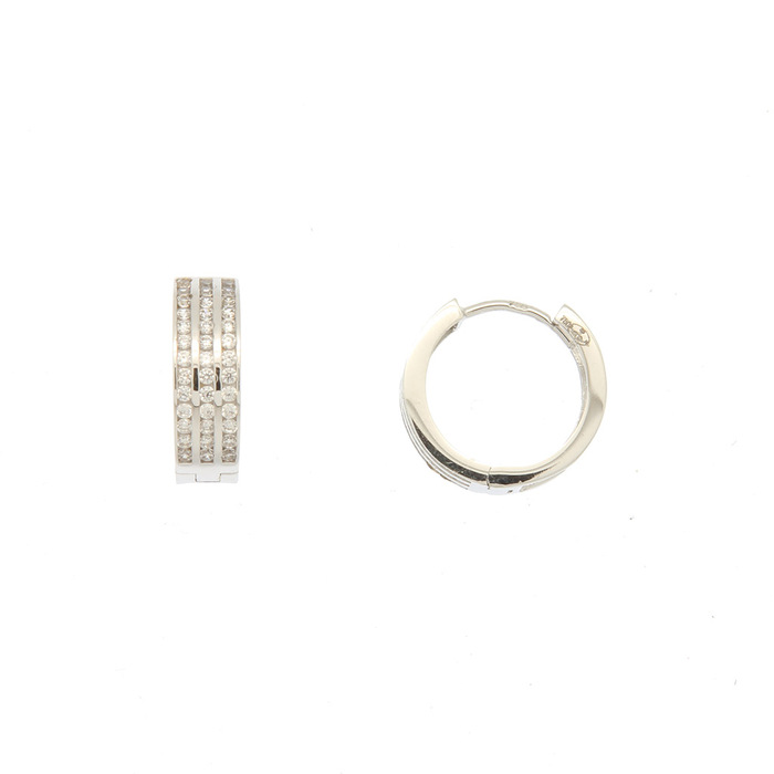 Paire de créoles serti rail 3 rangs  en Or 750 / 1000 (18K)