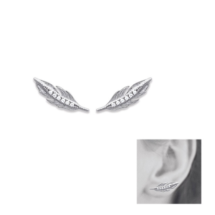 Paire de boucles à vis plume  en Argent 925 /1000