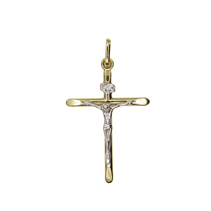 Pendentif religieux croix avec christ et INRI  en Or 750 / 1000 (18K)