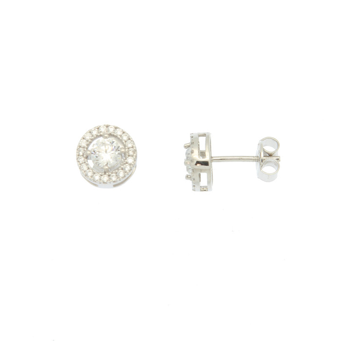 Paire de boucles à vis 4 griffes avec entourage  en Or 750 / 1000 (18K)