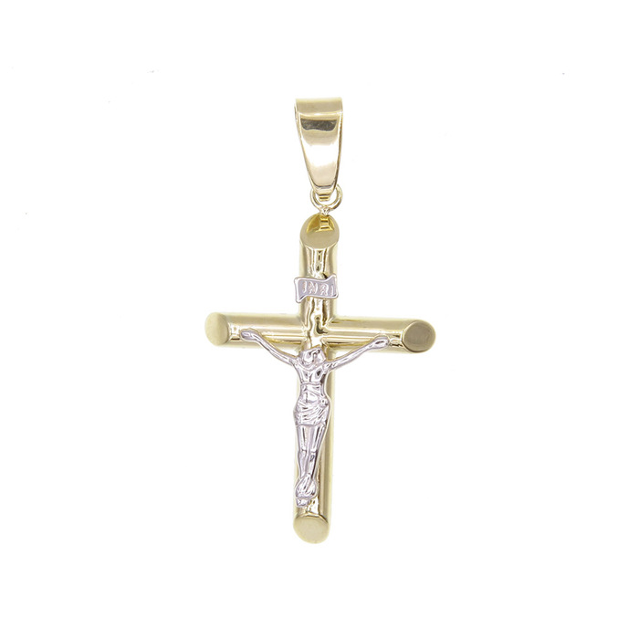 Pendentif religieux croix avec INRI et Christ  en Or 750 / 1000 (18K)