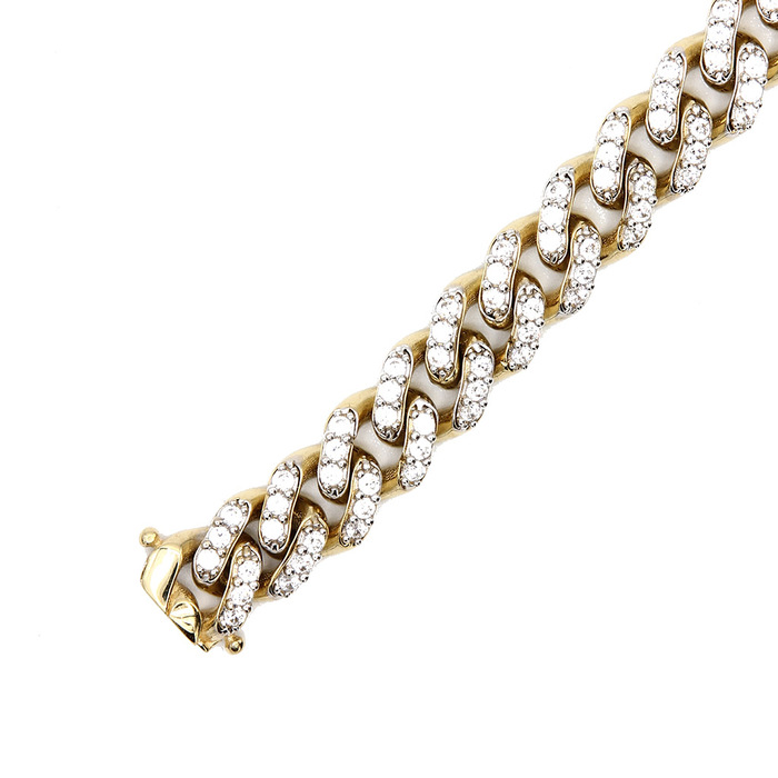 Gourmette maille cubaine pavee  en Or 750 / 1000 (18K)