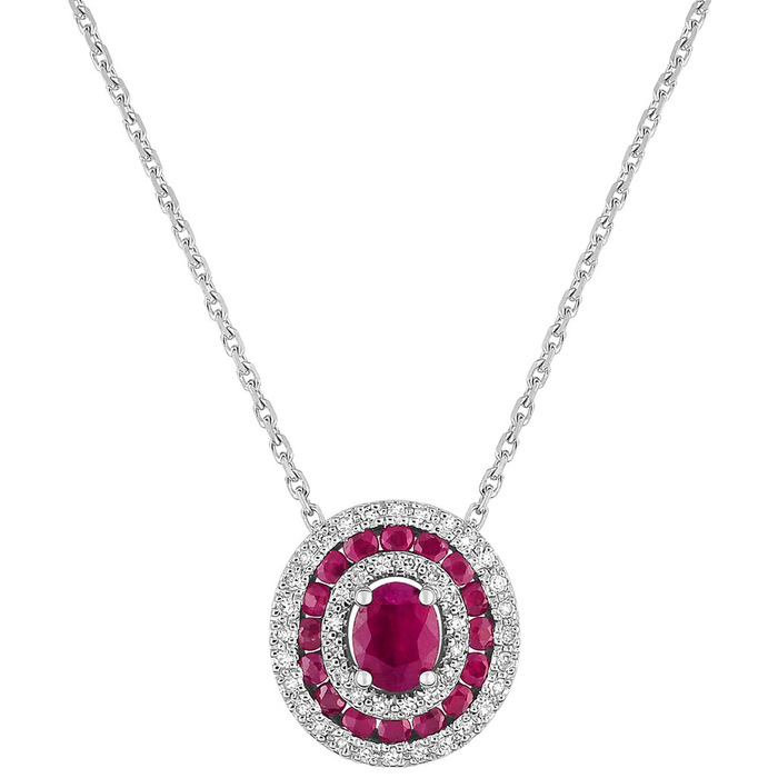 Collier motifRas du Cou entourage rubis 0.84Cts  et diamants 0.13Cts  en Or 750 / 1000 (18K)