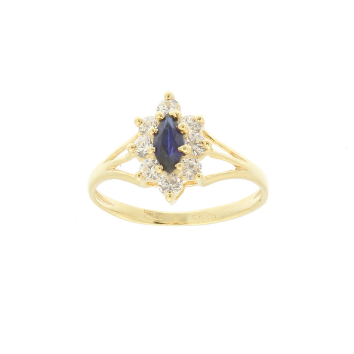 Bague motif marquise navette pierre bleue  en Or 750 / 1000 (18K)