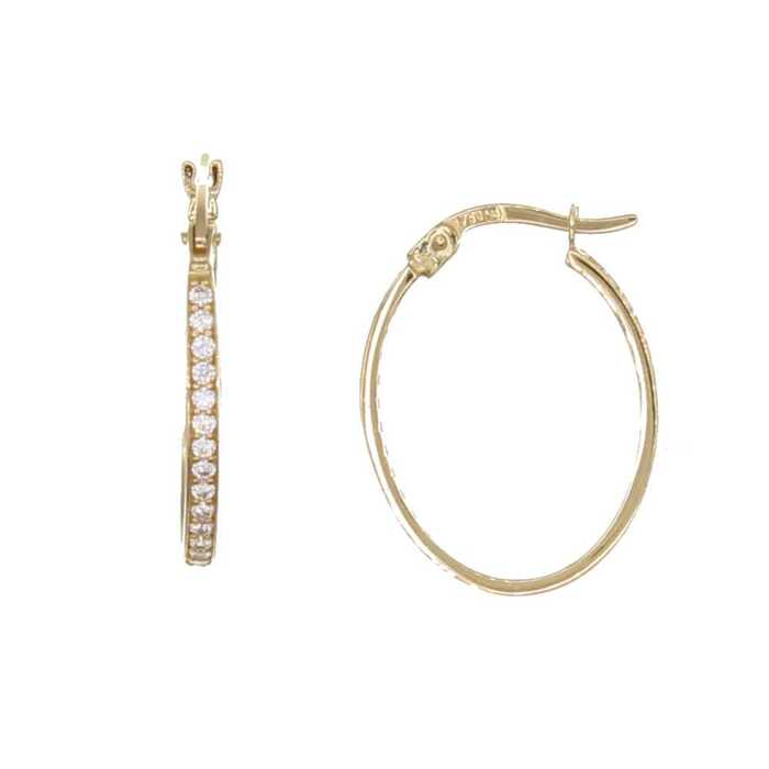 Paire de créoles serties grain  en Or 750 / 1000 (18K)