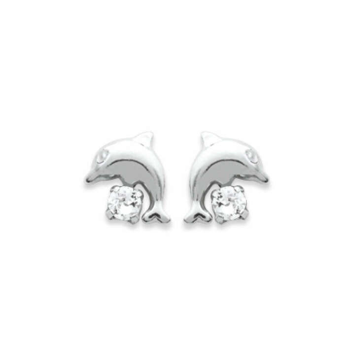 Paire de boucles à vis dauphin  en Argent 925 /1000