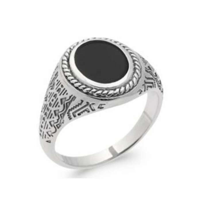 Chevalière table ovale noire  en Argent 925 /1000