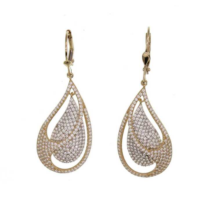 Paire de boucles pendantes gouttes pavées  en Or 750 / 1000 (18K)