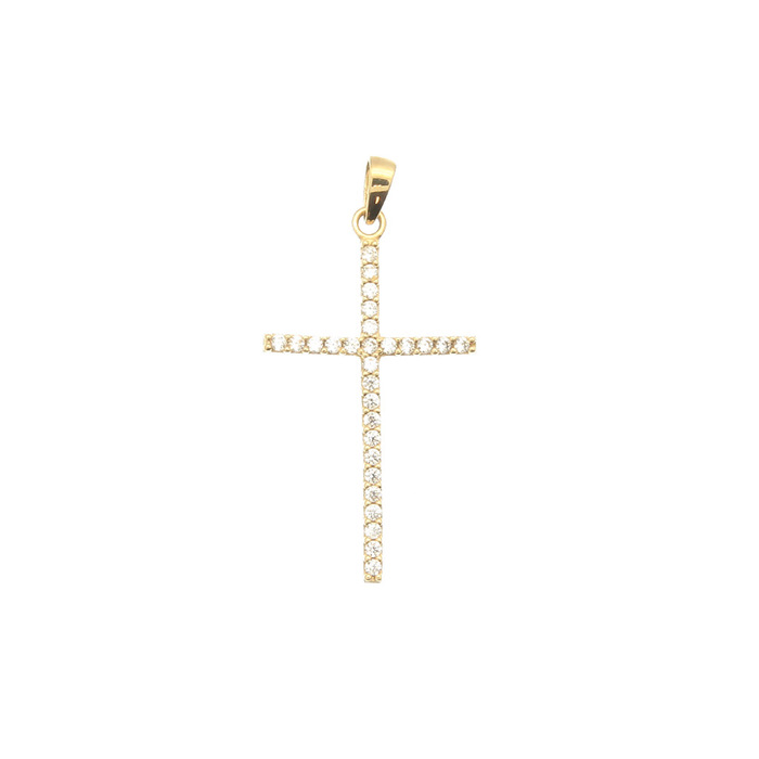 Pendentif religieux croix serrti grain  en Or 750 / 1000 (18K)