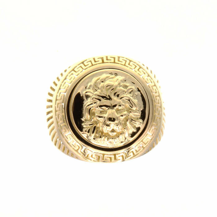 Chevalière table ronde et tete de lion  en Or 750 / 1000 (18K)