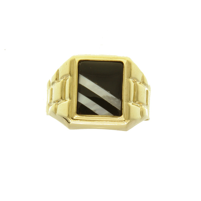 Chevalière table carré onyx synthétique et nacre  en Or 750 / 1000 (18K)