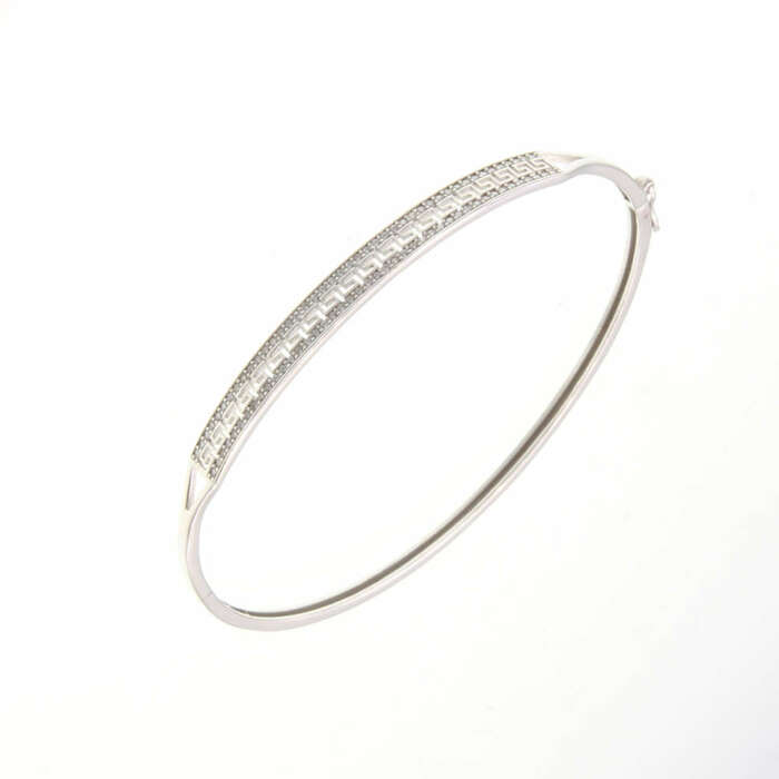 Bracelet Rigide motif grec et serti grain  en Or 750 / 1000 (18K)