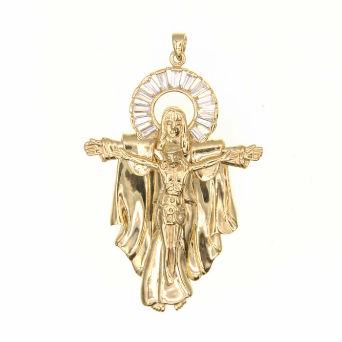 Pendentif religieux jesus et marie  en Or 750 / 1000 (18K)