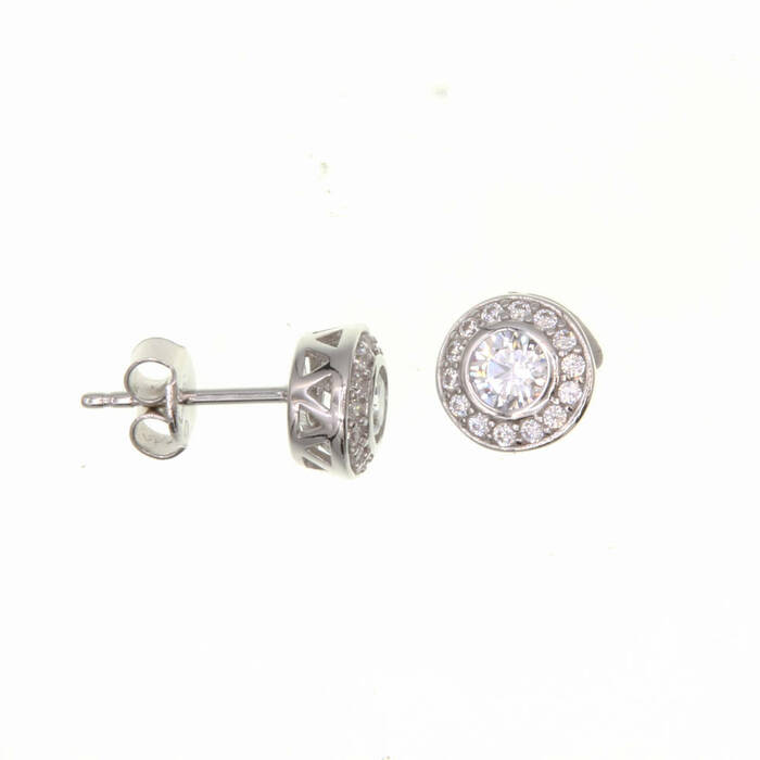Paire de boucles à vis entourage  en Or 750 / 1000 (18K)