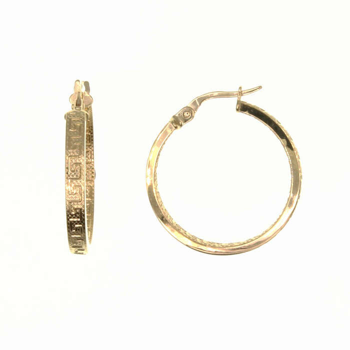 Paire de créoles fils carre motif grec  en Or 750 / 1000 (18K)