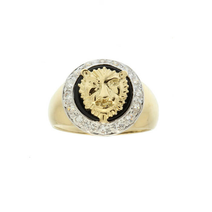 Chevalière motif tigre et onyx synthétique  en Or 750 / 1000 (18K)