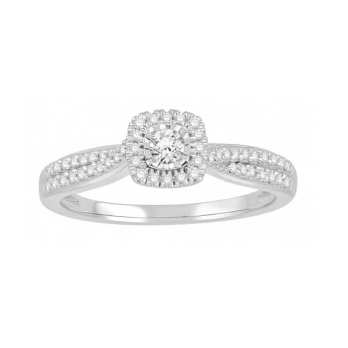 Solitaire accompagne  avec entourage coussin Diamants 0.24 cts G SI2  en Or 750 / 1000 (18K)