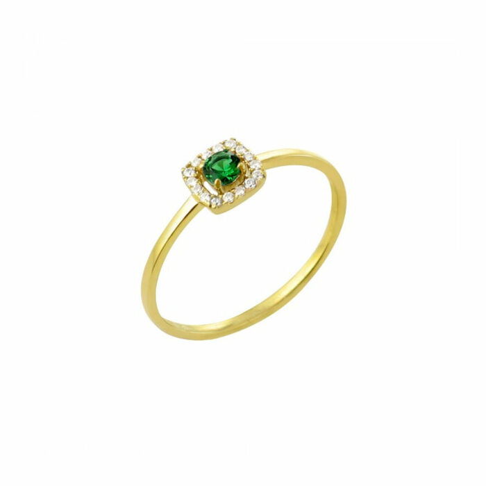 Bague motifSolitaire emeraude et diamants or jaune  en Or 750 / 1000 (18K)