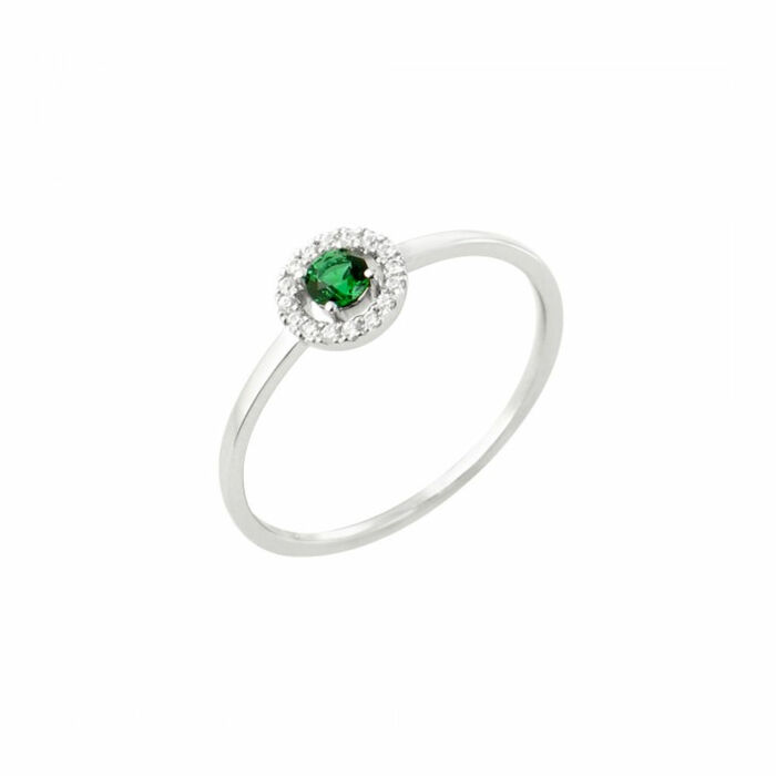 Bague motifSolitaire diamants et emeraude  en Or 750 / 1000 (18K)