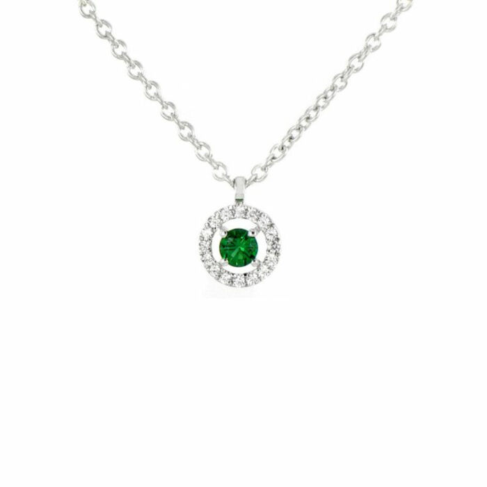 Collier motif emeraude et dts+chaine ob  en Or 750 / 1000 (18K)