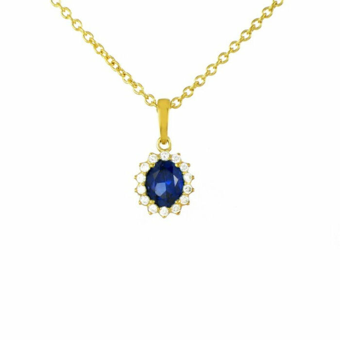 Collier motif saphir de ceylan et diamants or jaune + chaine  en Or 750 / 1000 (18K)