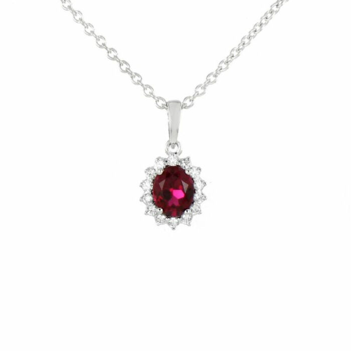 Collier motif rubis et dts + chaine or gris  en Or 750 / 1000 (18K)