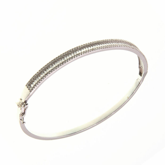 Bracelet Rigide 3 rangs avec baguettes  en Or 750 / 1000 (18K)