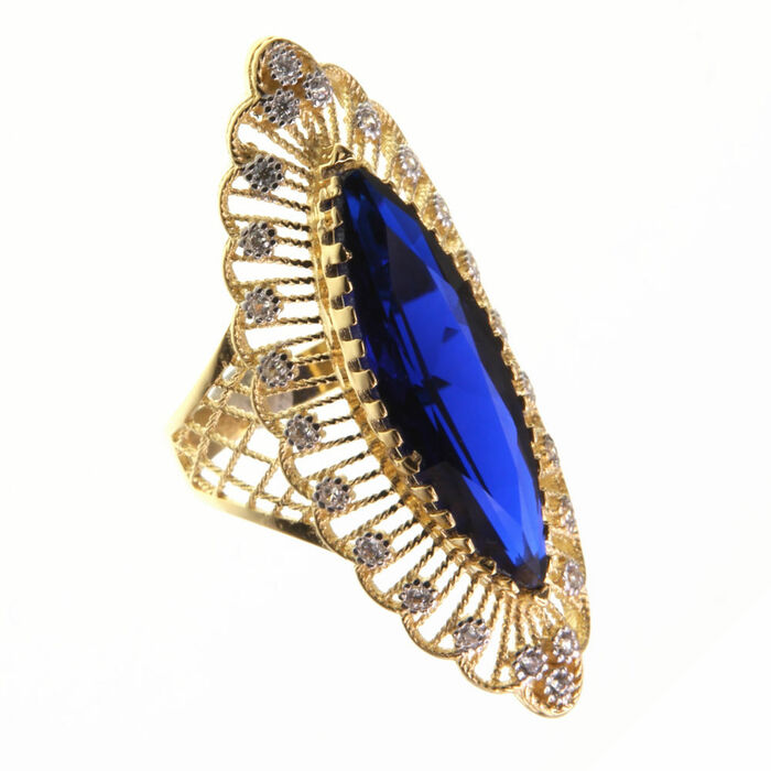 Bague motif entourage pierre Marquise bleue autres Coul. Disp  en Or 750 / 1000 (18K)