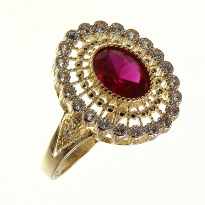 Bague motif entourage pierre ovale rouge (autres Coul. Disp.)  en Or 750 / 1000 (18K)