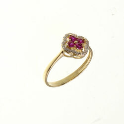 Bague motif trefle pierres rouges  en Or 750 / 1000 (18K)