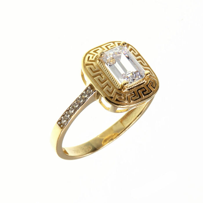 Bague motifSolitaire accompagne avec entourage grec et centre taille emer aude  en Or 750 / 1000 (18K)