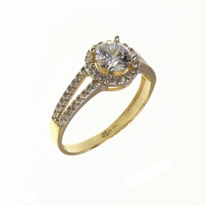 Solitaire accompagné 2 rangs entourage rond  en Or 750 / 1000 (18K)