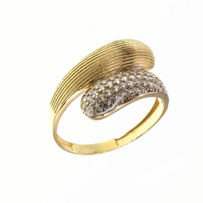 Bague motifSolitaire jonc toi et moi pave et strillé  en Or 750 / 1000 (18K)