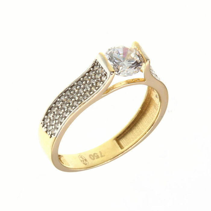Solitaire accompagne centre barette  en Or 750 / 1000 (18K)