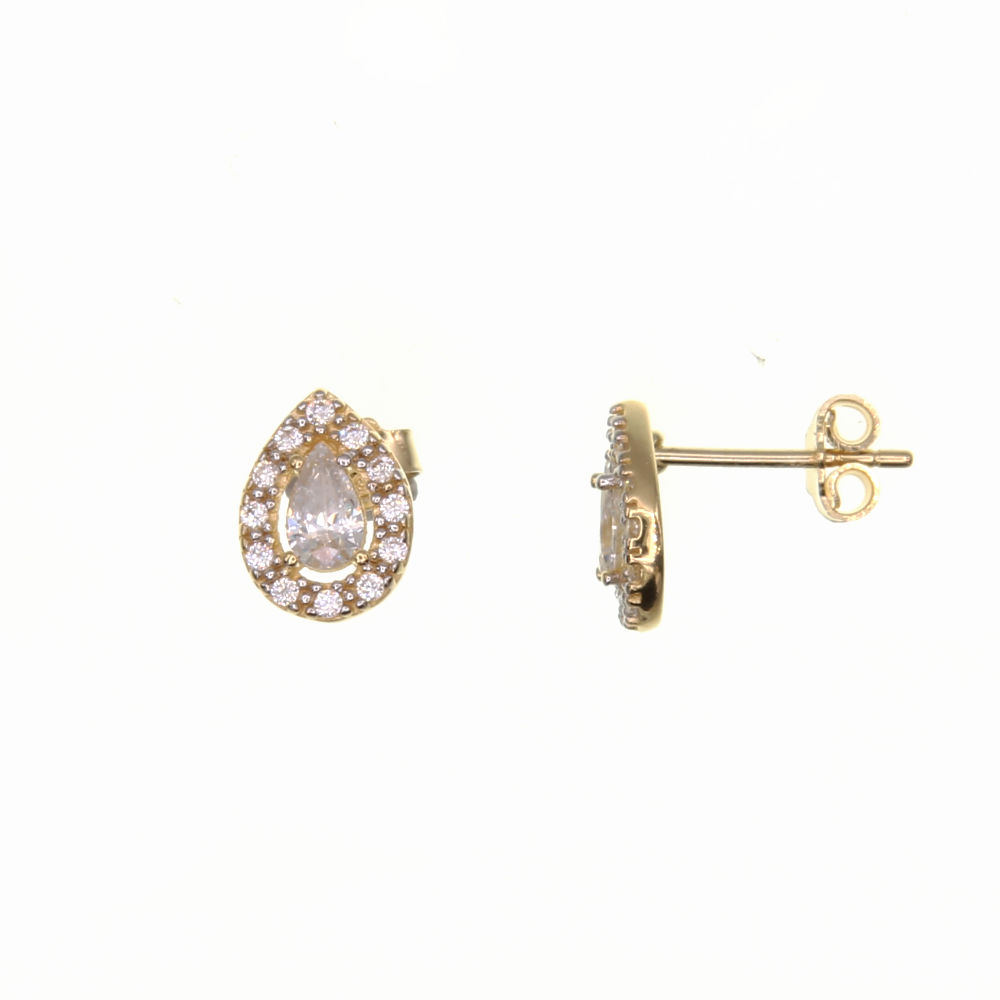Paire de boucles à vis avec entourage et centre taille poire  en Or 750 / 1000 (18K)