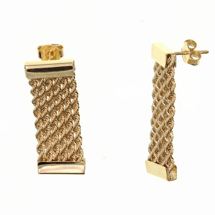 Paire de boucles pendantes mailles cordes  6 rangs  en Or 750 / 1000 (18K)