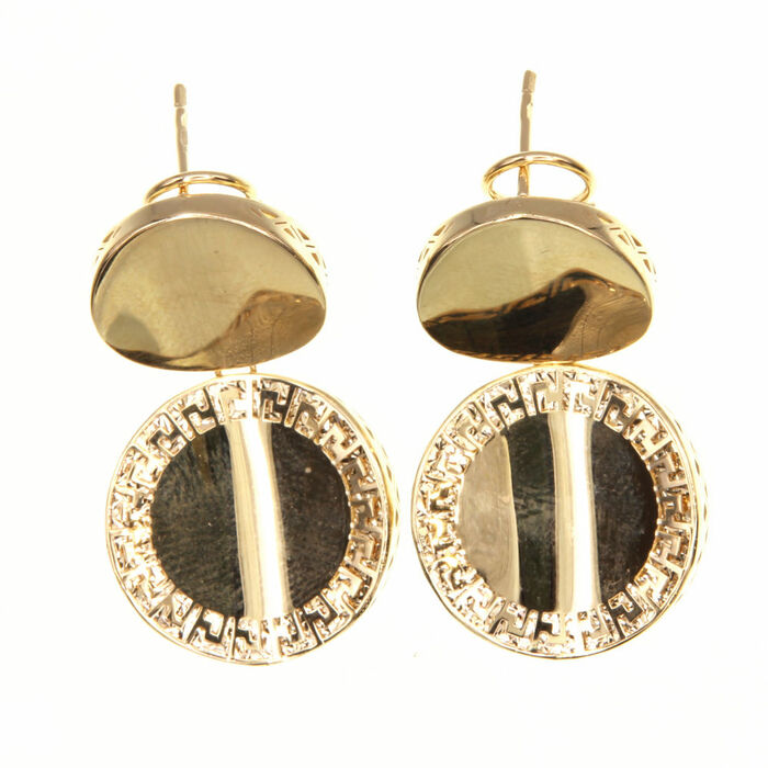 Paire de boucles pendantes rondes lisses et motif grec  en Or 750 / 1000 (18K)