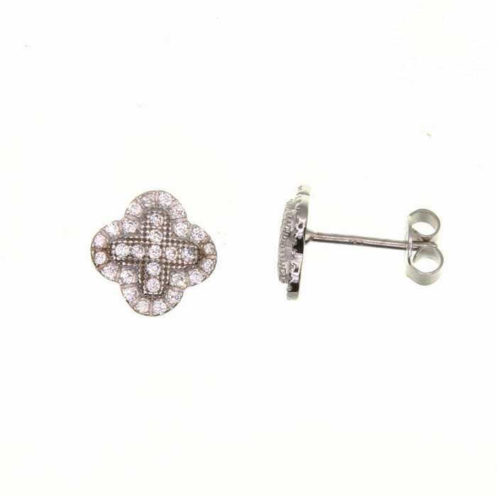 Paire de boucles à vis trefle pave existe en blanc  en Or 750 / 1000 (18K)