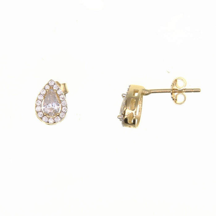 Paire de boucles à vis avec entourage et centre taille poire  en Or 750 / 1000 (18K)