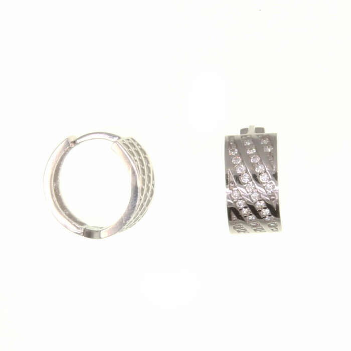 Paire de créoles serti rail 3 rangs  en Or 750 / 1000 (18K)