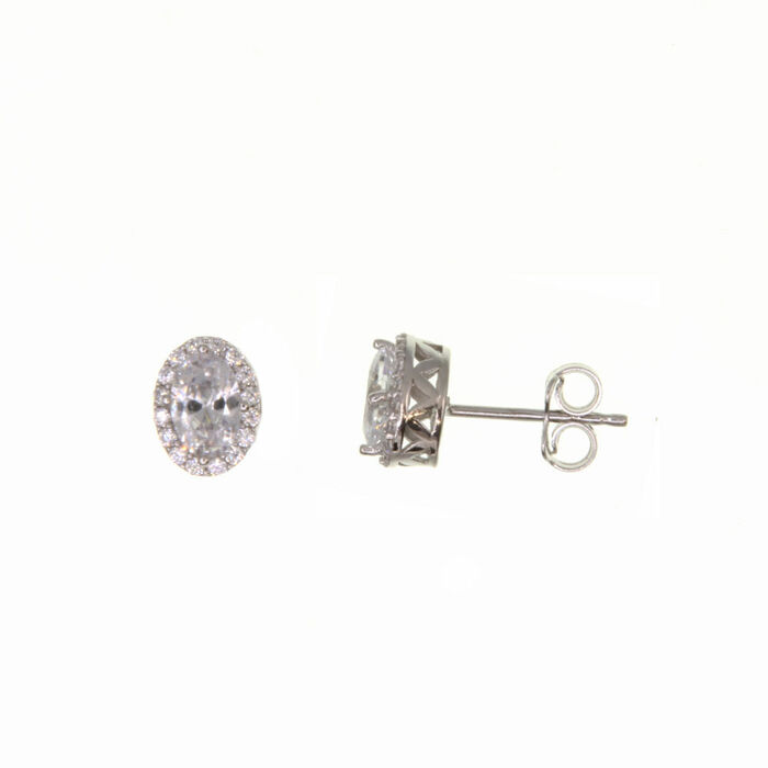 Paire de boucles à vis forme taille ovaleavec entourage  en Or 750 / 1000 (18K)