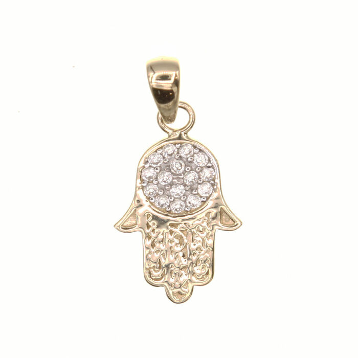 Pendentif religieux main avec zircons  en Or 750 / 1000 (18K)