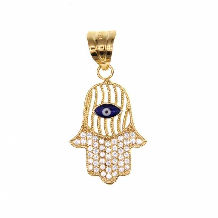 Pendentif religieux main avec oeil pavee  en Or 750 / 1000 (18K)