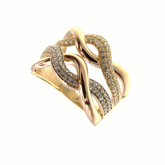 Bague motif tressée 3 ors pavée  en Or 750 / 1000 (18K)