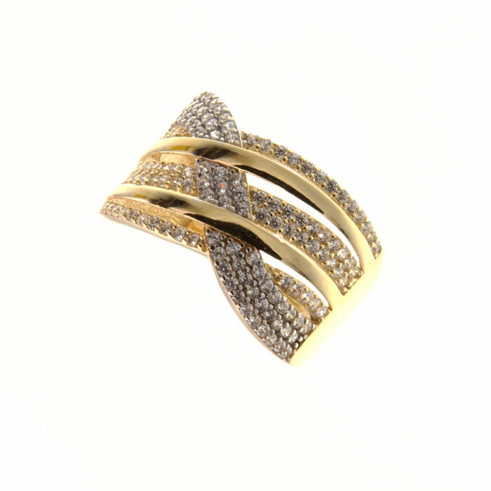 Bague motif entrelacée 3 ors pavée  en Or 750 / 1000 (18K)