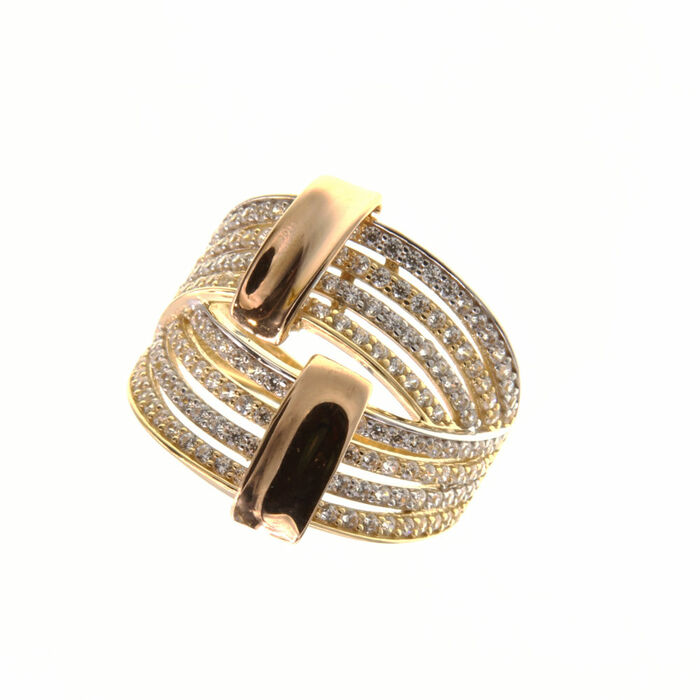 Bague motif 3 ors pavée  en Or 750 / 1000 (18K)