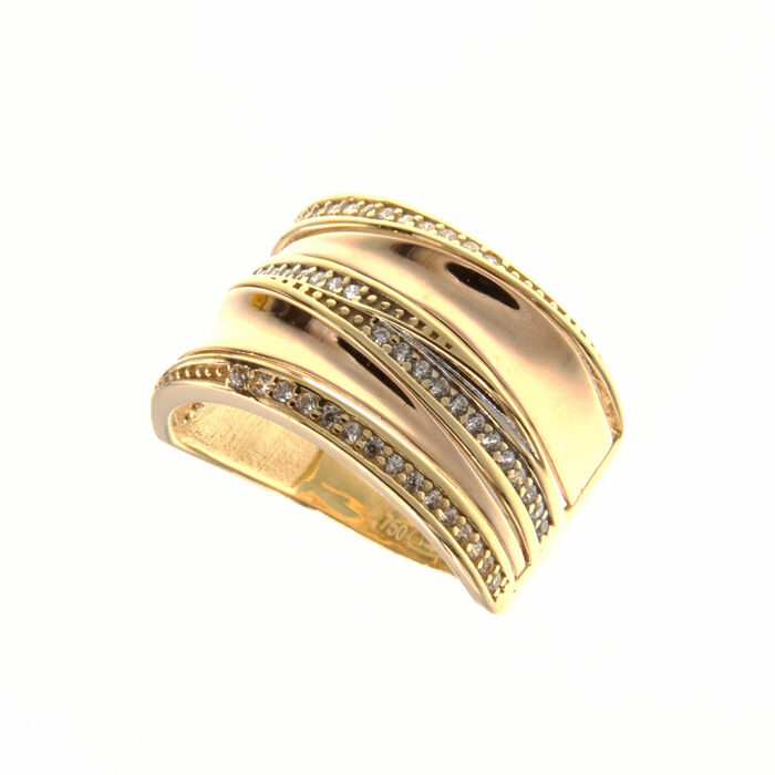 Bague motif 3 ors pavée  en Or 750 / 1000 (18K)