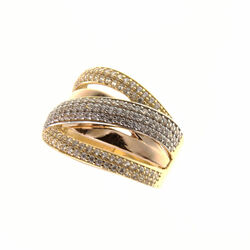 Bague motif 3 ors pavée  en Or 750 / 1000 (18K)