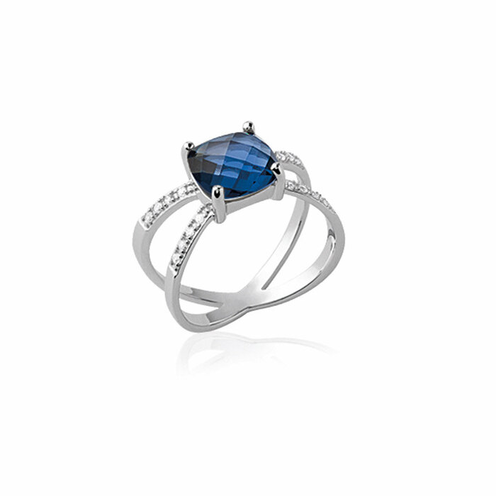 Bague motif coisée et oxyde bleue  en Argent 925 /1000